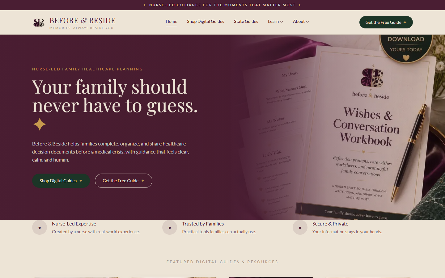 Before & Beside website preview