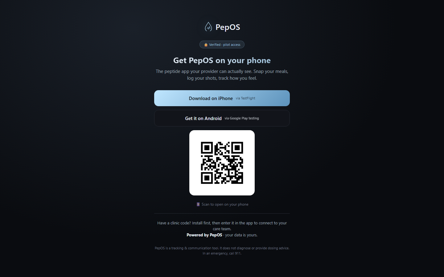 PepOS app download page